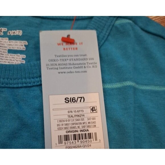 Cat & Jack Blue Striped Crew Neck Pocket T-Shirt Size Small 6/7 Boy Kid  New - Picture 8 of 10